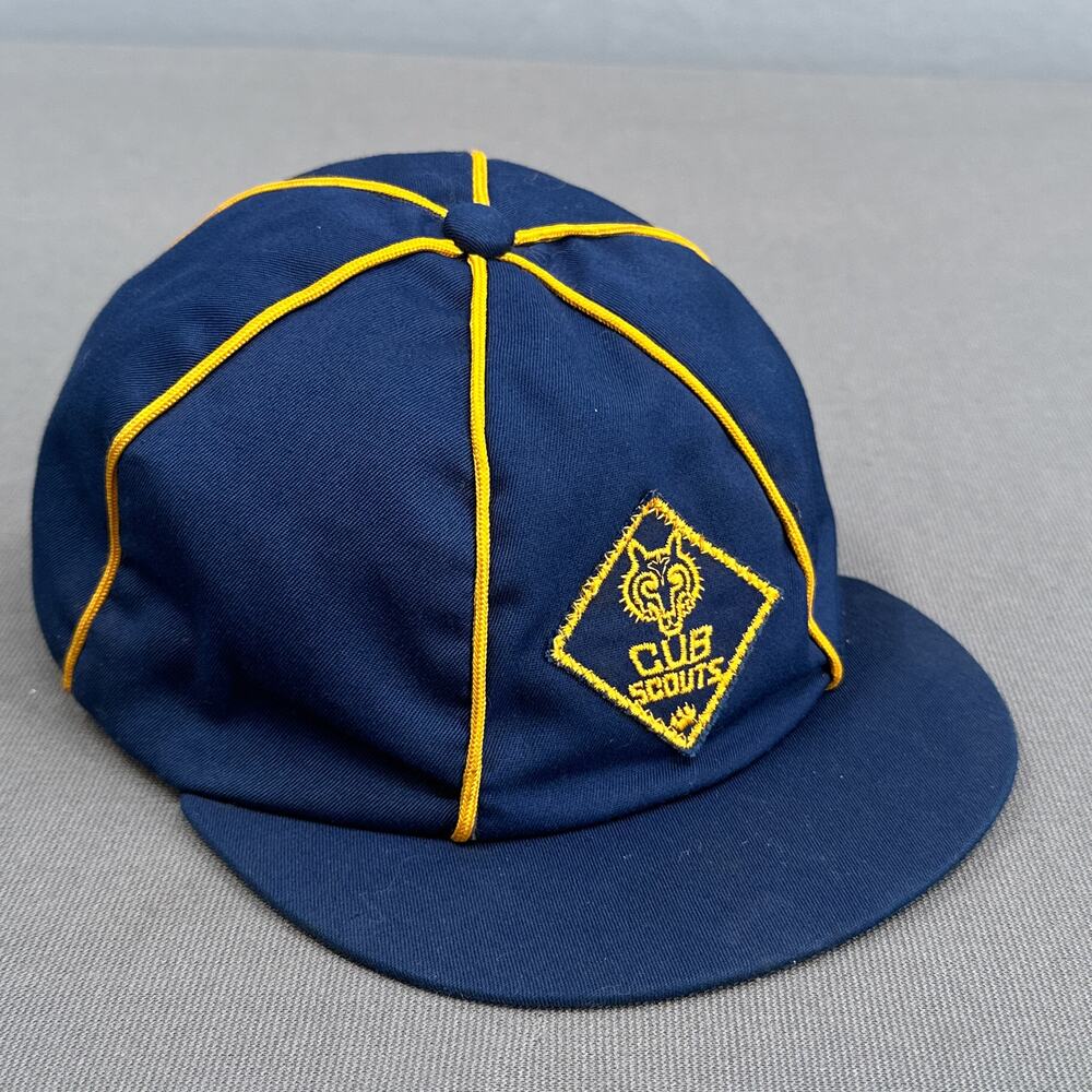 VTG Cub Scouts Hat 6 5/8 Boy Scouts of America Blue Yellow Stripes Retro Costume